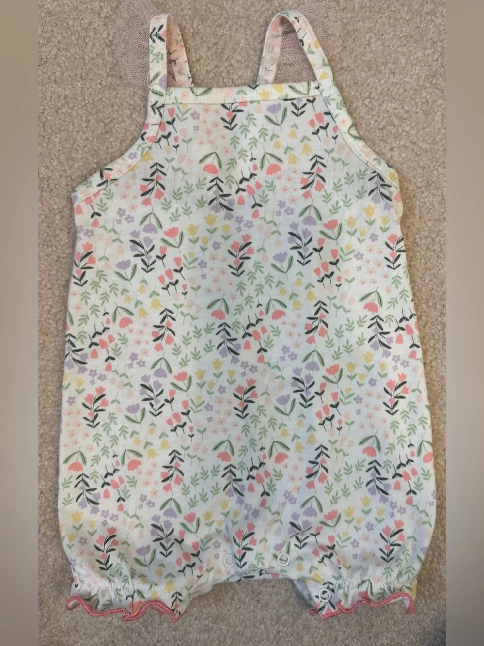 Baby Girl Floral Romper with ruffles and tulle- Brand: Chickpea, Size: 3-6M